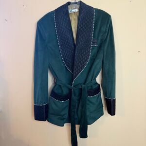 The Fam Studio Smoking Jacket Mens medium Double Breasted Luxury Velvet Green